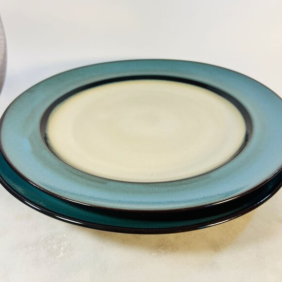 Dinner Plates 11" Pier 1 Imports Reactive Glaze Stoneware Teal Ivory Replacement - Picture 1 of 5